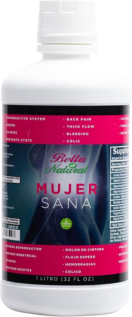 Bella All Natural Mujer Sana Healthy Woman, Hormonal imbalance, PCOS, Period Cramps - 1 Liter