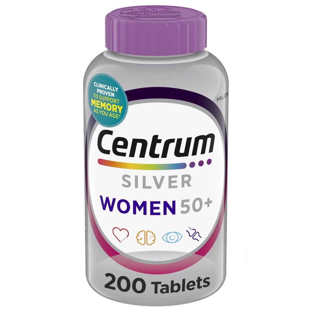Centrum Silver Γυναικεία Πολυβιταμίνη για γυναίκες 50 Plus, Πολυβιταμίνη/Πολυμινικό Συμπλήρωμα με Βιταμίνη D3, Β Βιταμίνες, Μη-ΓΤΟ Συστατικά, Υποστηρίζει τη μνήμη και τη Γνωστοποίηση σε ηλικιωμένους ενήλικες - 200 Ct