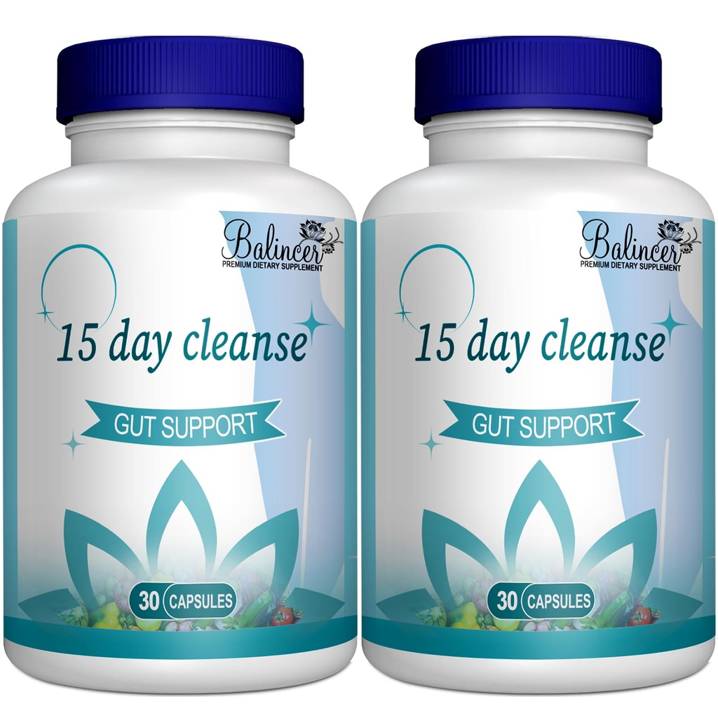 15 Day Cleanse, Gut and Colon Support, Advanced 15 Day Gut Cleanse Detox for Women & Men with Senna, Cascara Sagrada & Psyllium Husk, Non-GMO, 30 Capsules