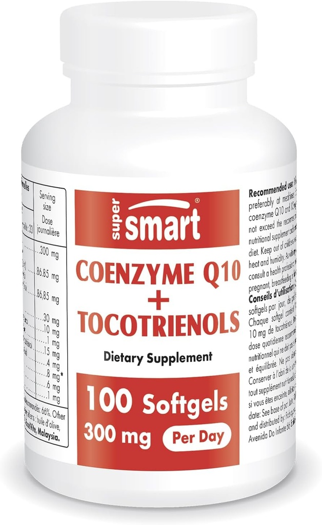Supersmart - Coenzyme Q10 + Τοκοτριενόλες 300mg ανά ημέρα (Patented & Bioδιαθέσιμο) - CoQ10 συμπλήρωμα με τοκοτριενόλες - εκχύλισμα φοινικέλαιου 