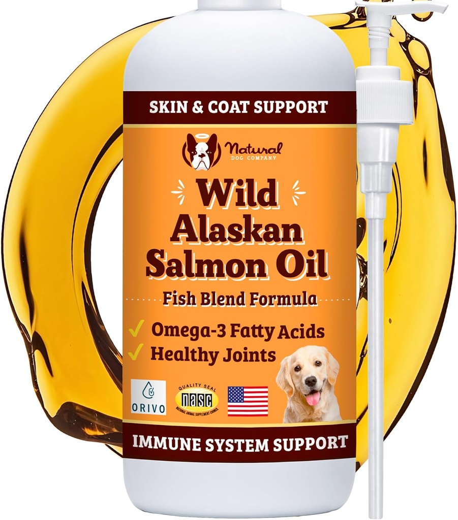 Natural Dog Company Άγρια φόρμουλα σολομού Αλάσκας με Ωμέγα 3, Fish Oil για τα σκυλιά συμπλήρωμα, το δέρμα & Coat Dog Oil, Ichy Relief, ανοσοποιητική υποστήριξη για αρθρώσεις & καρδιά, Topper τροφίμων, 32 oz