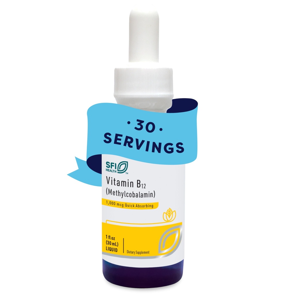 Klaire Labs SFI Health Vitamin B12 Liquid Drops 1mg - Methyl B12 Drops, 1000mcg Active Methylcobalamin - Υγρή Παράδοση για Αποτελεσματική Απορρόφηση - Hypoallergenic (30ml / 1 fl oz)