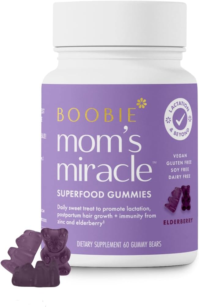 Boobie Bears Lactation Support Gummies | Helps As Milk Supply Booster & Supports Immune Health & Hair Growth | Breastfeeding Supplements with Zinc & Elderberry for Milk Supply Increase, 60 Count