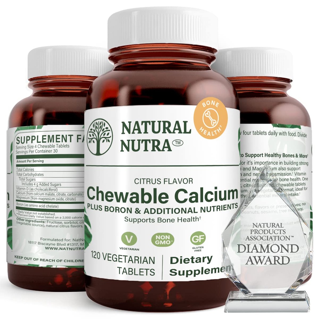 Φυσικό Nutra Chewable συμπλήρωμα ασβεστίου για τη δύναμη των οστών, προωθεί την υγεία των μυών, βοηθά την ενίσχυση της υγείας των δοντιών, την υγεία των νεύρων υποστήριξης, και την καρδιοαγγειακή υγεία, βελτίωση της αντοχής των οστών, 120 δισκία