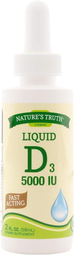 Nature's Truth D3 5000 IU Συμπλήρωμα βιταμίνης ταχείας δράσης Liquid - 2 oz, Συσκευασία των 5