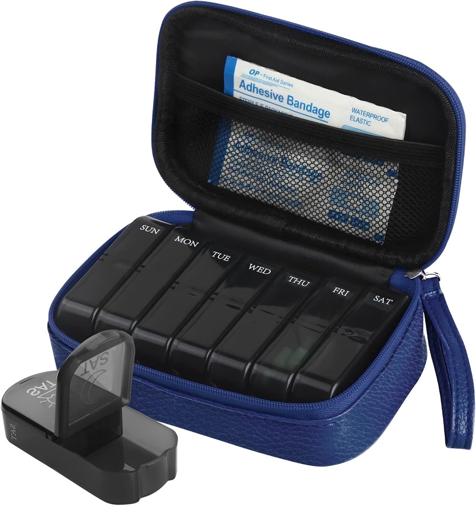 Εβδομαδιαία PU Δερμάτινη Τσάντα Χάπια Διοργανωτής Υπόθεση 2 φορές την ημέρα, ΑΜ Daily Pill Box to Hold Vitamin, Fish Oil, Συμπληρώματα και Ιατρική (Blue)