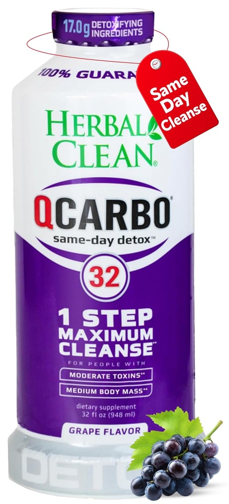 Herbal Clean Qcarbo32 Ίδια μέρα Detox Cleanse Drink (32 fl oz) - Σταφυλόχορτο Full Body Cleanse* Detox Drink for high Toxin Level*, Vitamin B2 and Vitamin B12 for Men & Women