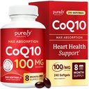 Αμιγώς ολιστική CoQ10 100mg - 240 SoftGels - 8 Μήνες Προμήθεια - Ubiquinone Coenzyme Q10 Συμπλήρωμα - με Βιολογικό Ελαιόλαδο - Χωρίς σόγια Co Q 10 - Κατασκευασμένο στις ΗΠΑ