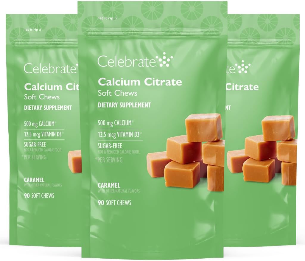 Celebrate Vitamins Bariatric 500mg Calcium Citrate Soft Chews with 500 IU Vitamin D3 – Essential for Gastric Bypass Patients & Bone Health - Sugar & Gluten Free, Caramel (270 Chews)
