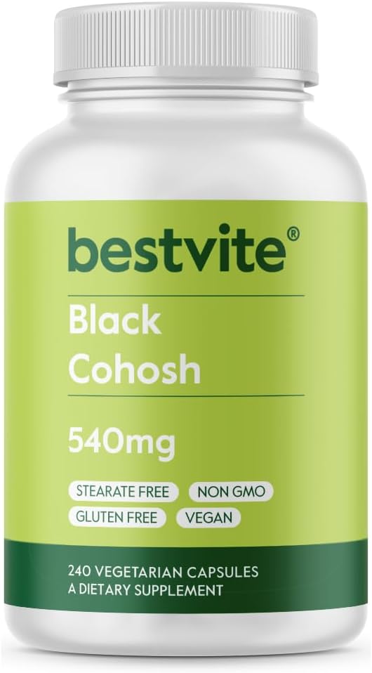 BESTVITE Μαύρο Cohosh 540mg (240 κάψουλες χορτοφάγων) - Δεν Stearates - Δεν Fillers - Vegan - Μη ΓΤΟ - Χωρίς γλουτένη
