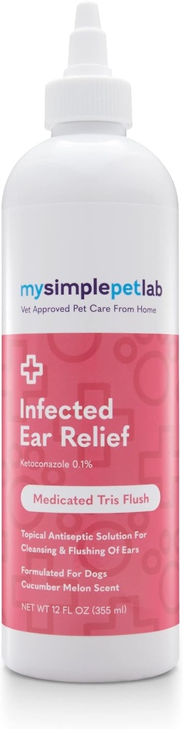 MySimplePetLab Dog Ear Infection Relief, Medicated Tris Flush, Dog Ear Cleaner, Infection Treatment with Ketoconazole, 12 oz, Soothes Inflammation, Pain Relief, Promotes Ear Health, Easy to Use