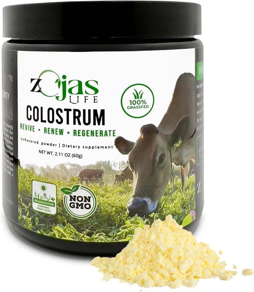 Συμπλήρωμα Colostrum, 100% Grass Fed, από Βιολογικές Αγροκτήματα, Colostrum Powder για Ανοσία, Υγεία των Ούλων, Ευεξία - Κατασκευασμένο με Αναγεννητικές Γεωργικές Πρακτικές, 30 Ημέρα Προμήθεια, Αγεύση