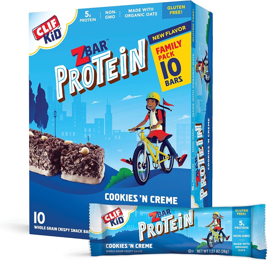CLIF KID ZBAR - Protein Granola Bars - Cookies και Creme Flavor - Μη ΓΤΟ - Βιολογικός - Φακός κουτί σνακ (1,27 Ounce Energy Bars, 10 Count)