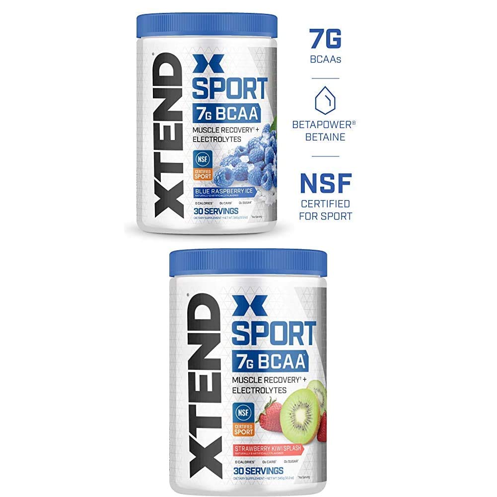 Σκεύη Xtend Hydrasport BCAA σκόνη, διακλαδισμένη αλυσίδα Αμινοξέα, BCAAs, Zero ζάχαρη Ηλεκτρολύτη πόσιμο σκόνη + ενυδάτωση, Blue Raspberry & Φράουλα Kiwi, 30 εξυπηρετούν Twin Pack