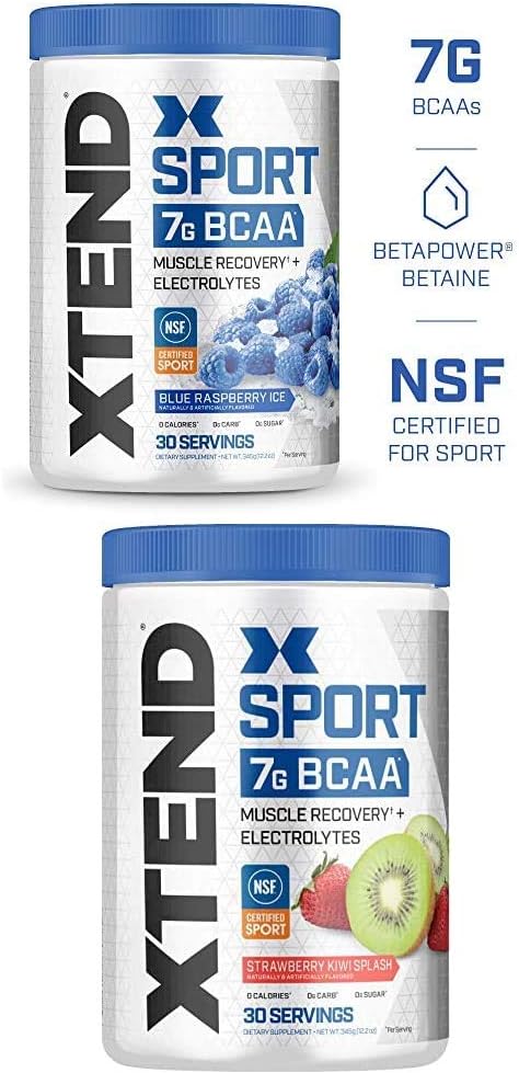 Σκεύη Xtend Hydrasport BCAA σκόνη, διακλαδισμένη αλυσίδα Αμινοξέα, BCAAs, Zero ζάχαρη Ηλεκτρολύτη πόσιμο σκόνη + ενυδάτωση, Blue Raspberry & Φράουλα Kiwi, 30 εξυπηρετούν Twin Pack