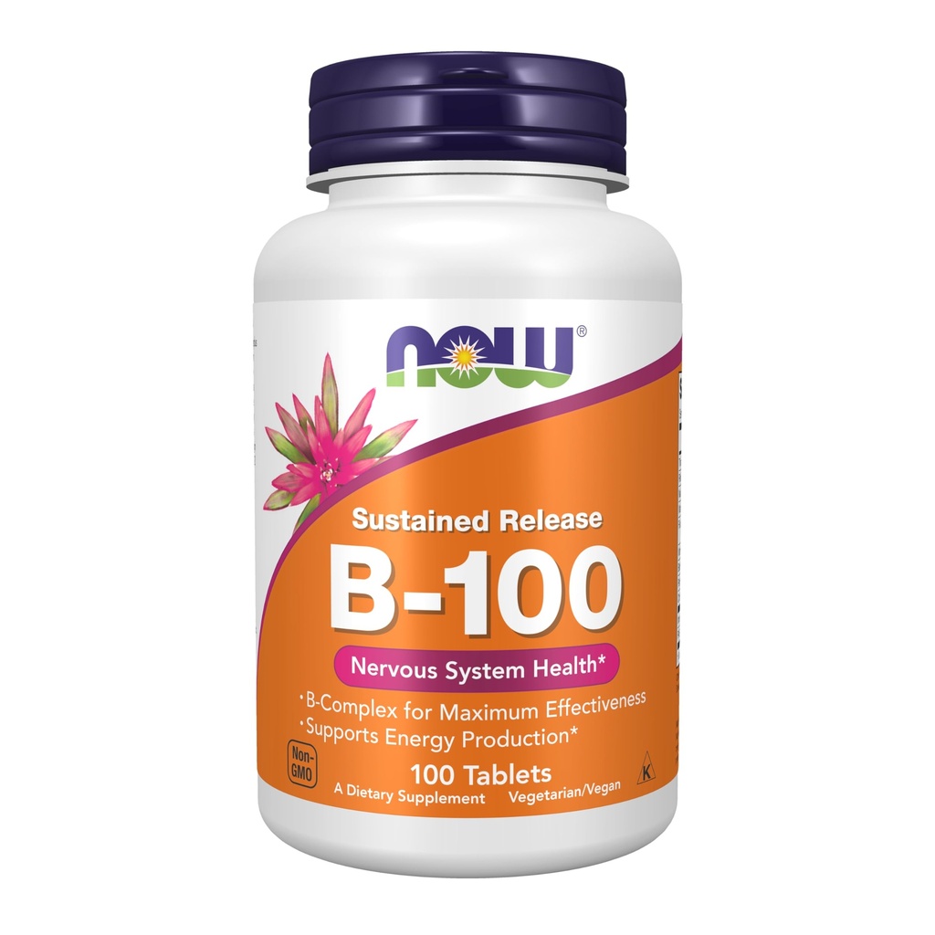 NOW Foods Supplements, Vitamin B-100, Sustained Release, Energy Production*, Nervous System Health*, 100 Tablets