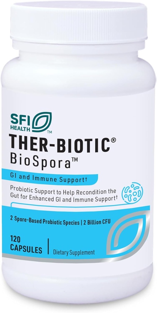 Klaire Labs SFI Health Biospora Probiotic - Bacillus Coagulans & Subtilis 2 Δισεκατομμύριο CFU για Υποβοηθούμενη & Ανοσολογική Υποστήριξη - Με βάση το έδαφος, Ράφι-Stable Spore Forming Probiotic για Άνδρες & Γυναίκες (120 Κάψουλες)