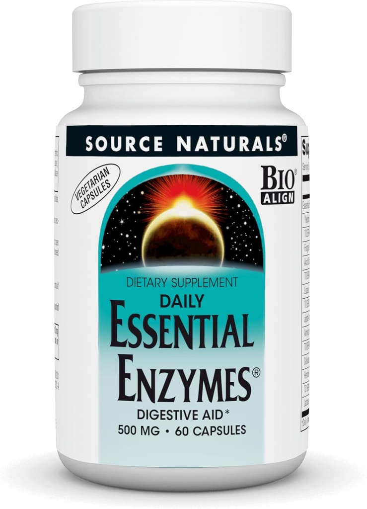Source Naturals Essential Enzymes 500mg Bio-Aligned Multiple Enzyme Supplement Herbal Defense for Digestion, Gas, Constipation & Bloating Relief - Υποστηρίζει ανοσοποιητικό σύστημα * - 60 κάψουλες χορτοφάγων