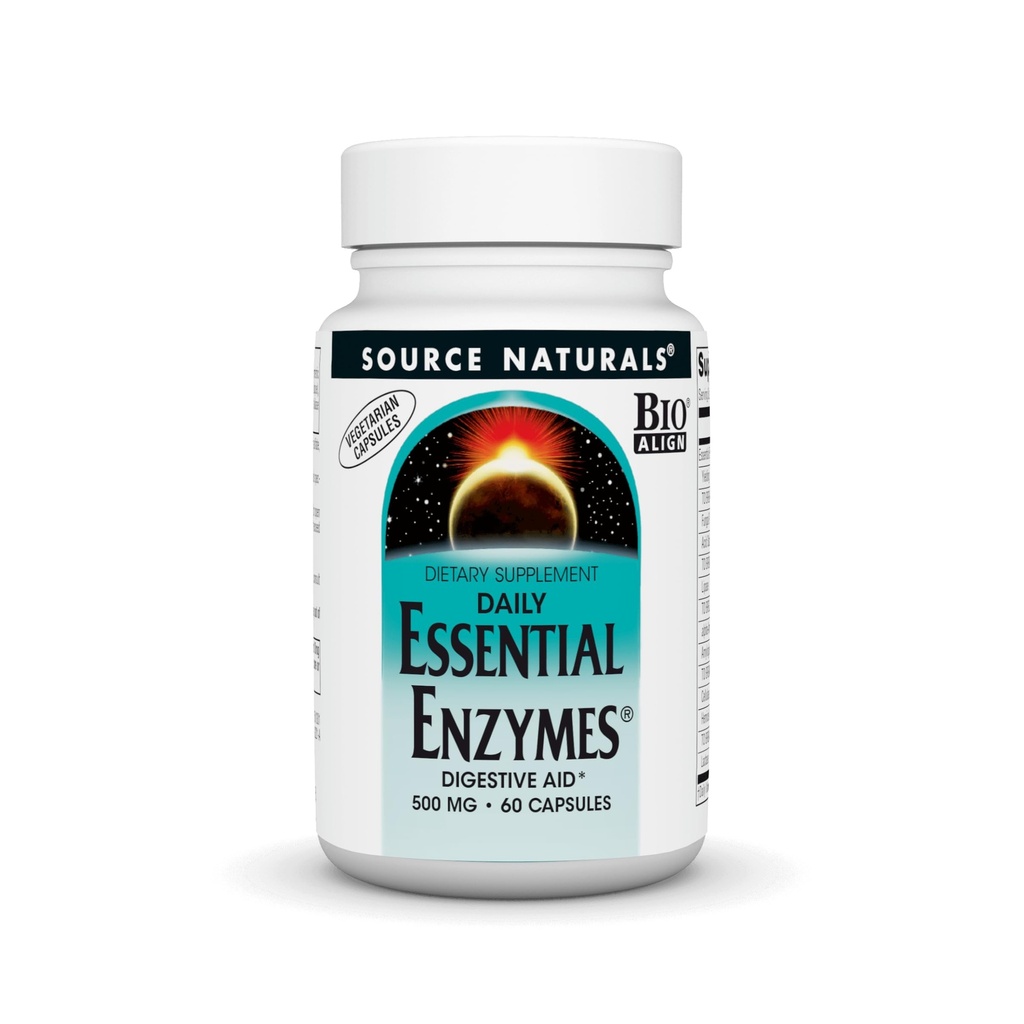 Source Naturals Essential Enzymes 500mg Bio-Aligned Multiple Enzyme Supplement Herbal Defense for Digestion, Gas, Constipation & Bloating Relief - Υποστηρίζει ανοσοποιητικό σύστημα * - 60 κάψουλες χορτοφάγων