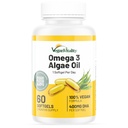 Vegan Vitality Vegan Omega 3 συμπλήρωμα - 60 φυτικής βάσης Algae Oil Soft Gels Απαραίτητα λιπαρά οξέα με Vegan DHA για κοινή, καρδιά & ανοσοποιητική υποστήριξη χωρίς EPA
