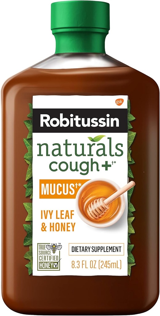 Robitussin Naturals Honey and Ivy Leaf Dietary Supplement Relieves Occasional Cough Associated with Hoarseness, Dry Throat, and Irritants, 8.3 oz