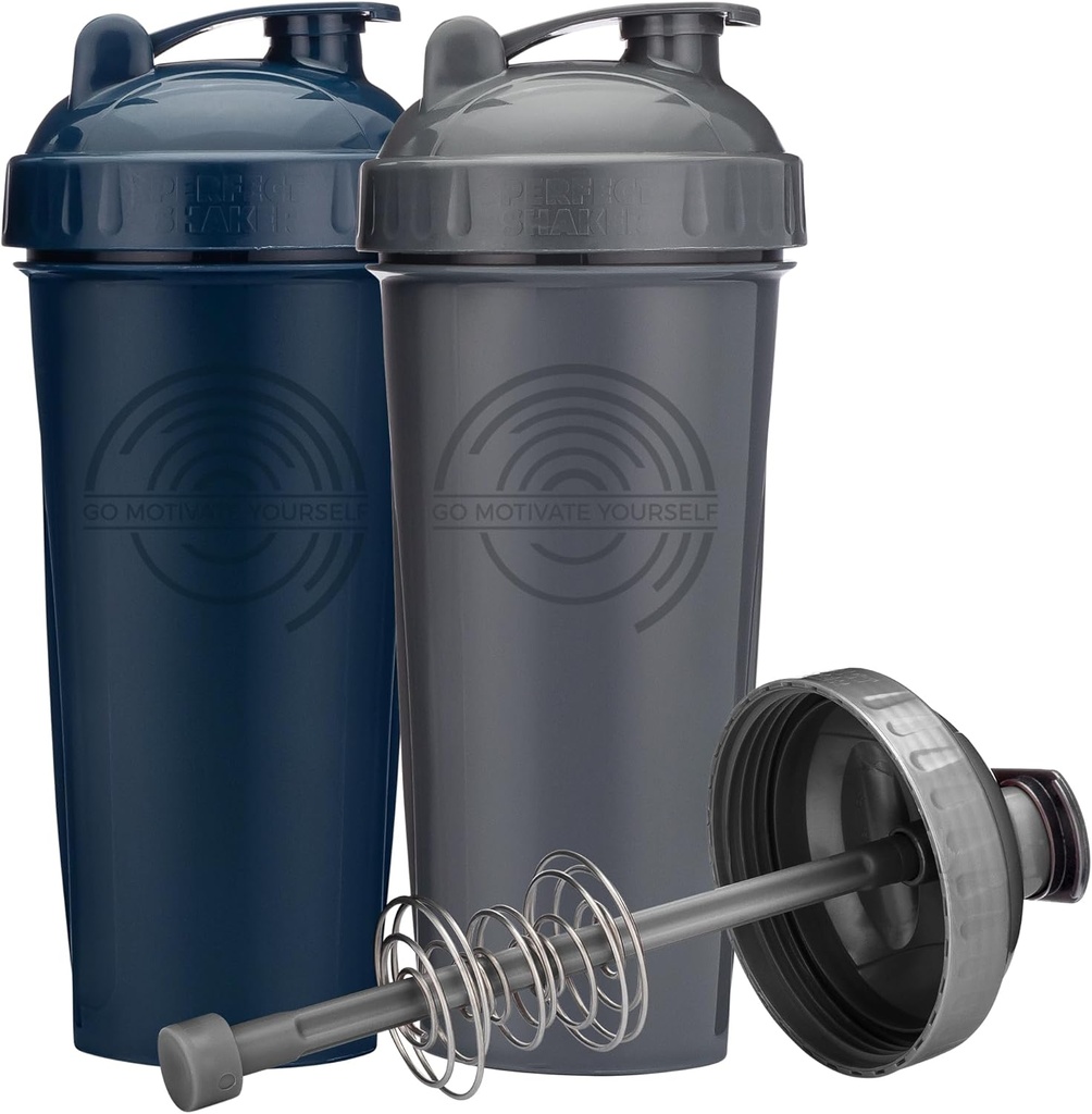 28-Ounce Shaker Bottle with Action-Rod Mixer | Shaker Cups with Motivational Quotes | Protein Shaker Bottle is BPA Free and Dishwasher Safe | Gray & Navy