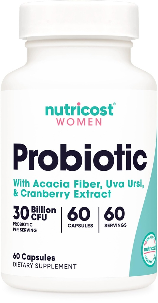 Προβιοτικό Nutricost για γυναίκες 30 Δισεκατομμύρια CFU, 60 κάψουλες - Σύμπλεγμα με Acacia Fiber, Uva Ursi & Cranberry Extract, Χωρίς ΓΤΟ & Γλουτένη