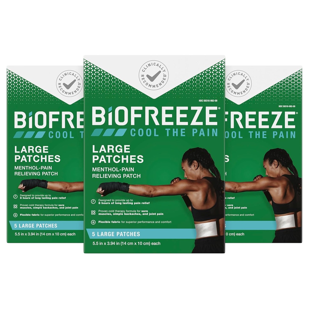 Biofreeze Pain Relief Patches, Arthritis Pain Reliver, γόνατο & κάτω πλευρά Pain Relief Patch, Sore Muscle Relief, Neck Pain Relief, FSA Επιλέξιμη, 3 Pack (5 Biofreeze Menthol Patches)