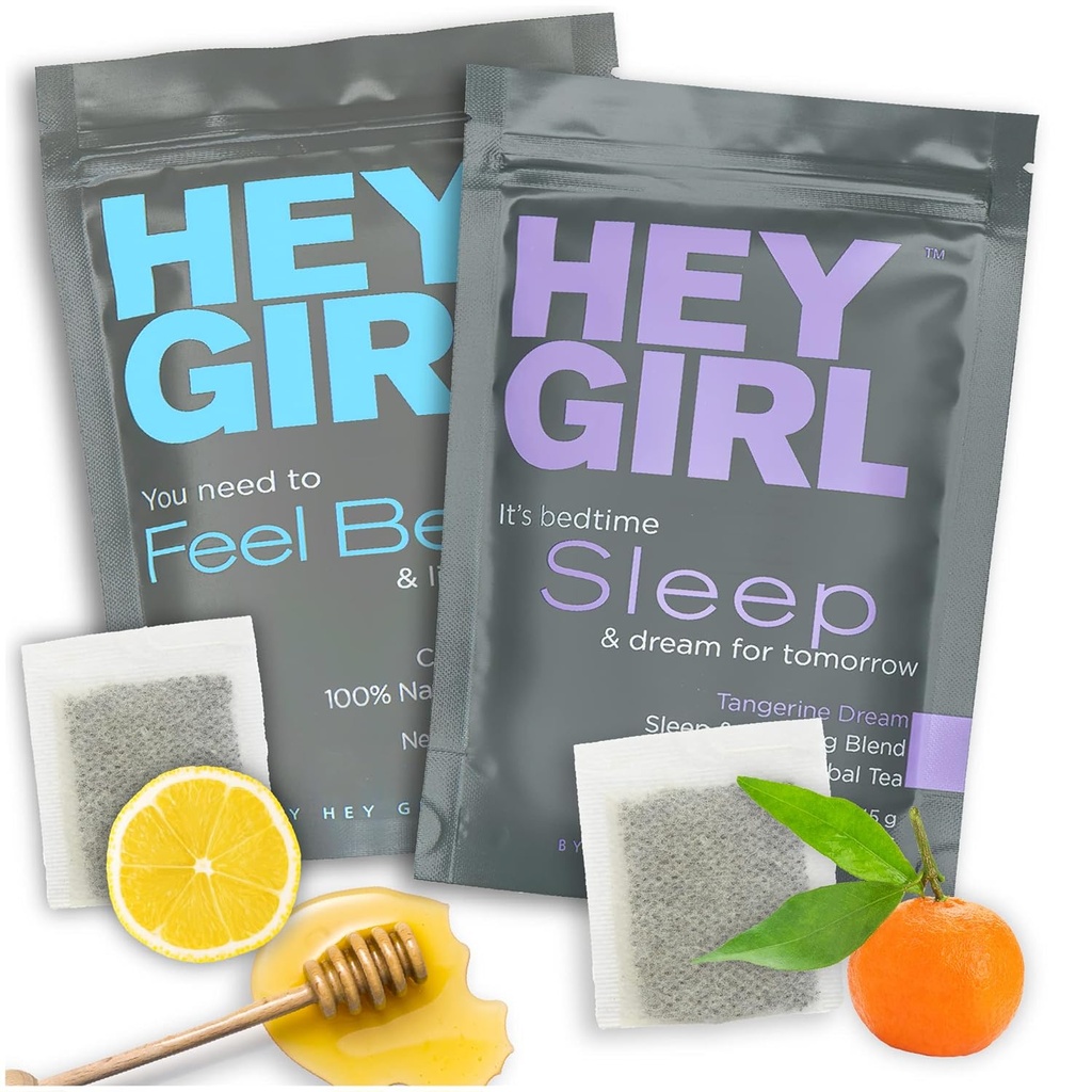Hey Girl Sleep + Feel Better Tea Bundle - Sleep Tea w/Χαμομήλι, Ρίζα Βαλεριάνας & Λέμον Balm σε Τσάι Τσάι + Feel Better Herbal Tea with Echinacea, Elderberry, Vitamin C