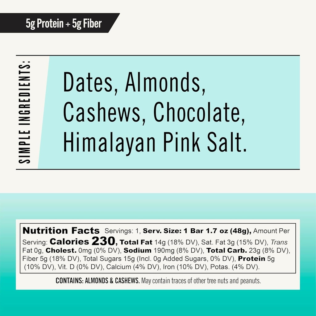 Thunderbird Bars Energy Snack, Gluten-free with Protein, Healthy Real Food, Vegan Paleo Non-GMO, No Added Sugar, Chocolate Almond Butter Sea Salt Flavor (12 Count, 1.7 oz. Bars)