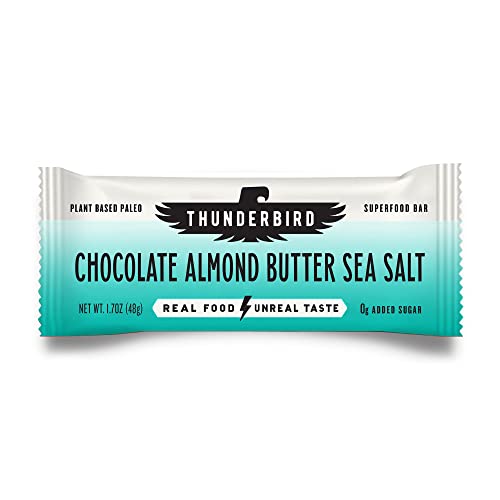 Thunderbird Bars Energy Snack, Gluten-free with Protein, Healthy Real Food, Vegan Paleo Non-GMO, No Added Sugar, Chocolate Almond Butter Sea Salt Flavor (12 Count, 1.7 oz. Bars)