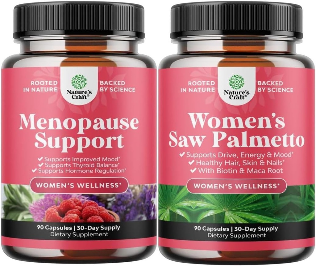 Συμπληρώματα εμμηνόπαυσης με Dong Quai Vitex Chaste Berry & Black Cohosh & Extra Strength Saw Palmetto για γυναίκες 500mg - DHT Blocker Hair Loss Supplement με Maca Root & Biotin