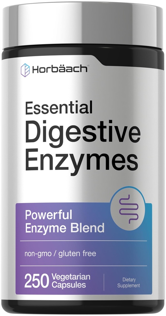 Horbäach Essential Digestive Enzymes | 250 Capsules | Powerful Enzyme Blend for Men & Women | Non-GMO & Gluten Free Supplement