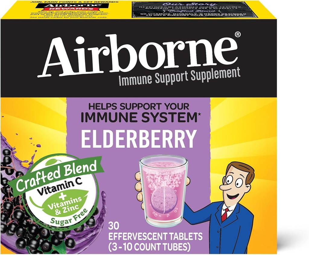 Airborne Elderberry Efferverscent Tablets (30 Count In A Box)