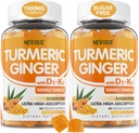 Χωρίς ζάχαρη Turmeric Ginger Gummies με 5000 IU βιταμίνης D3 & K2 (MK7), C - Vegan Turmeric Συμπλήρωμα Gummies για Ενήλικες 1500mg με Μαύρο Πιπέρι, Υποστηρίζει Οστό, Ανοσοποιητικό & Πεπτικό Υγεία - 120 Cts