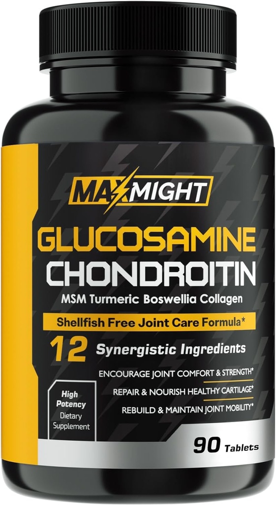 Γλυκοζαμίνη Chondroitin MSM Turmeric, Boswellia, 12-in-1, Κοινή άνεση, κινητικότητα, λίπανση & δύναμη για τους άνδρες γυναίκες & ηλικιωμένους, 90 Tab, Όχι Shellfish