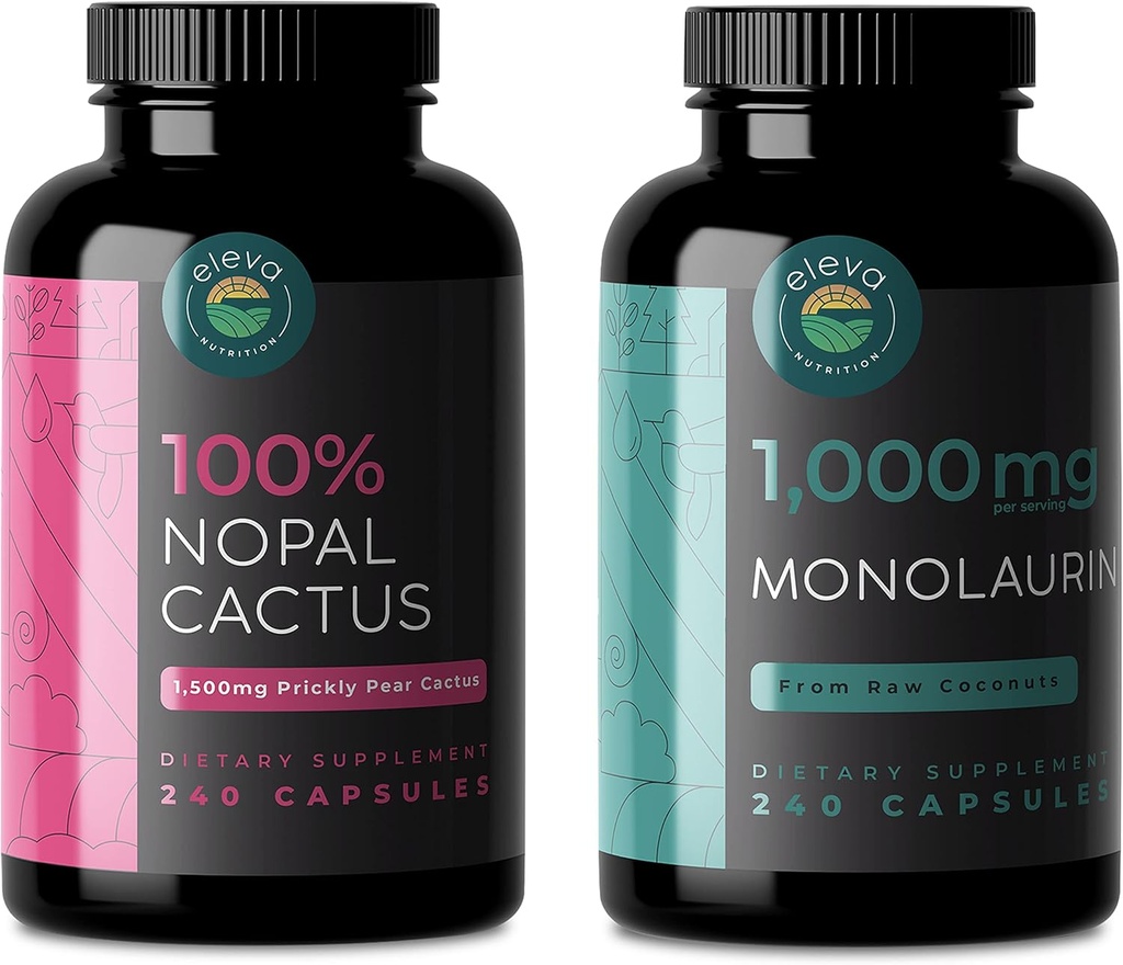 Nopal Cactus & Monolaurin Bundle, 240 Κάψουλες Κάθε, 1500 Mg Prickly Pear Cactus, 1000 Mg Monolaurin