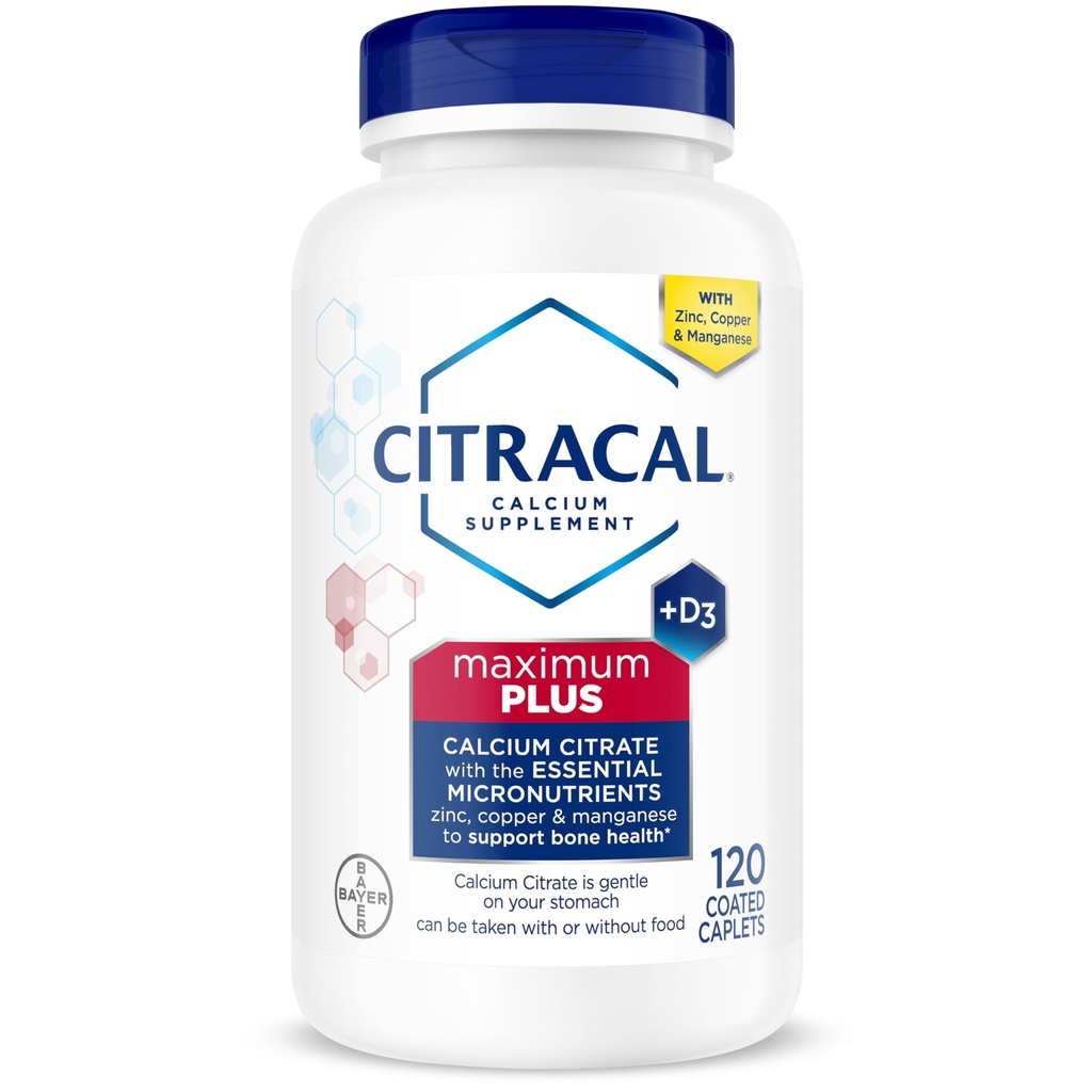 Citracal Maximum Plus, 650 mg Κιτρικό ασβέστιο, απορροφάται εύκολα και είναι εξαιρετικά διαλυτό με 25 mcg (1000 IU) Βιταμίνη D3, Υποστήριξη για την Υγεία των Οστών, Συμπλήρωμα ασβεστίου για ηλικίες 12+, 120 Count (Packaging May Vary)