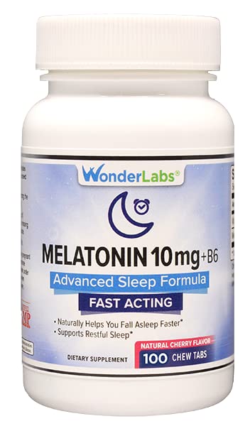 Wonder Laboratories Chewable Melatonin 10mg + B6 Fast Dissolve Helps You Fall Asleep Faster, Stay Asleep Longer 100 Count