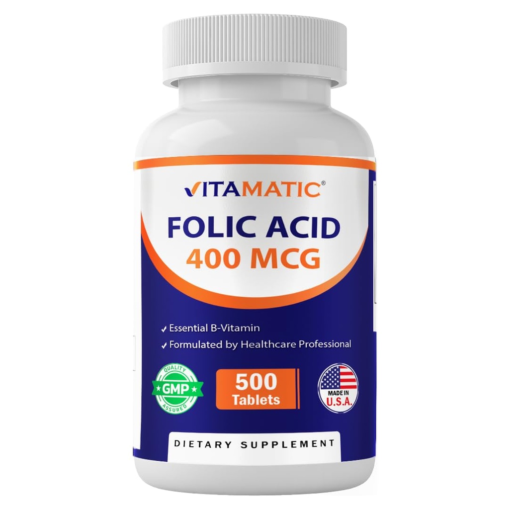 Vitamatic Folic Acid 400 mcg - 500 χορτοφαγικά δισκία - Βιταμίνη Β9