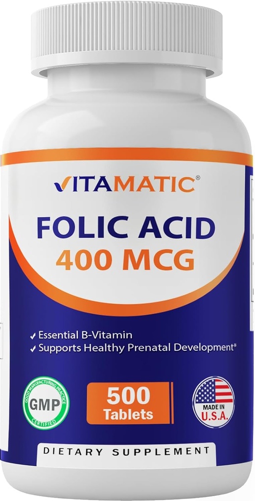 Vitamatic Folic Acid 400 mcg - 500 χορτοφαγικά δισκία - Βιταμίνη Β9