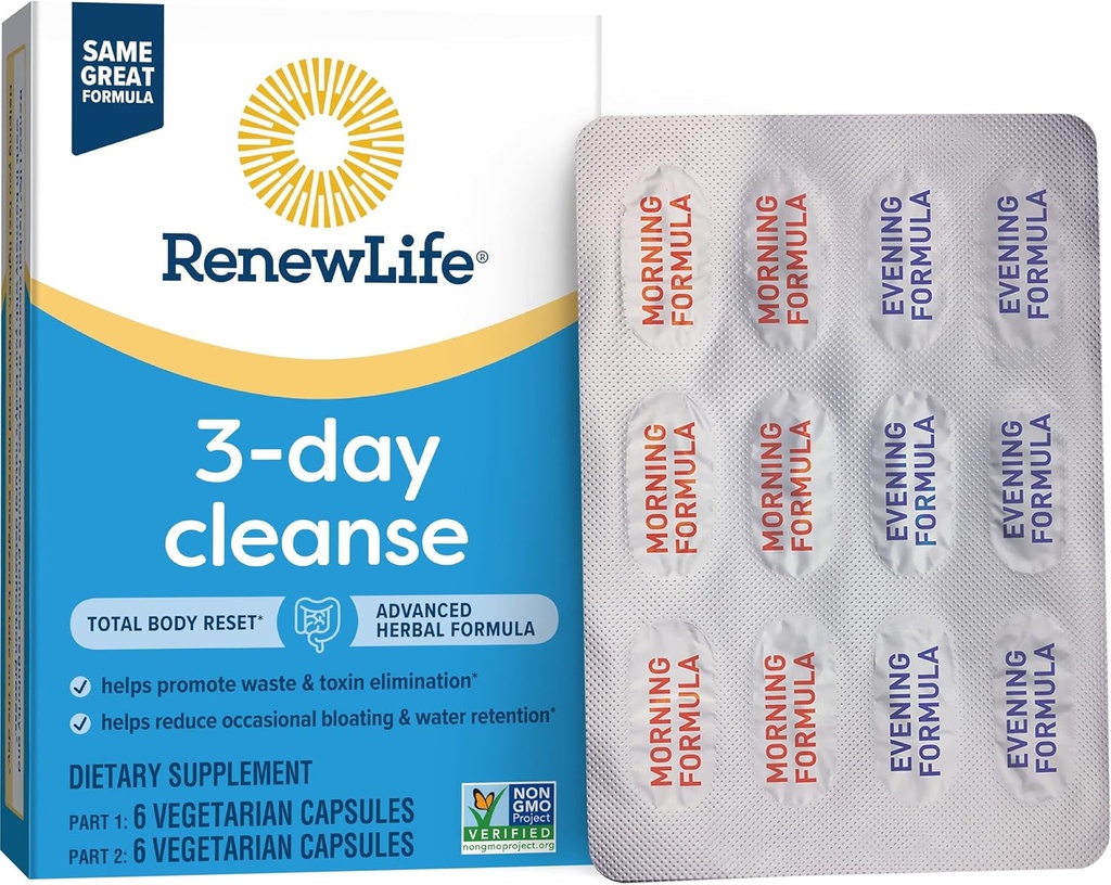 yhn Total Body Reset Adult 3-Day Cleanse Supplement, ένα 12-Count Box Vegetarian Caps of Renew Life 3-Day Cleanse Total Body,12 Count