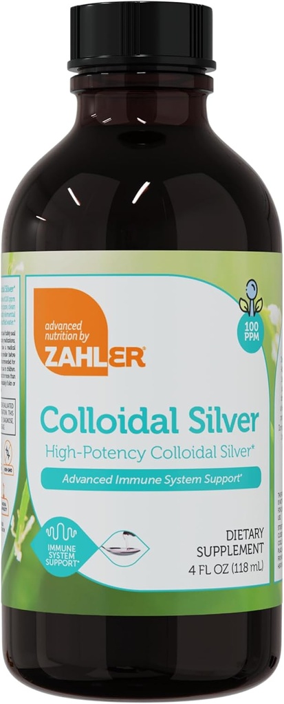 Zahler Colloyal Silver Liquid - Advanced Immune Support and General Health - 100 PPM Bio-Active Liquid Silver Colloidal Liquid - Kosher Vegetarian Non-GMO Δομημένο κολλοειδές Silver Water (4 fl oz)