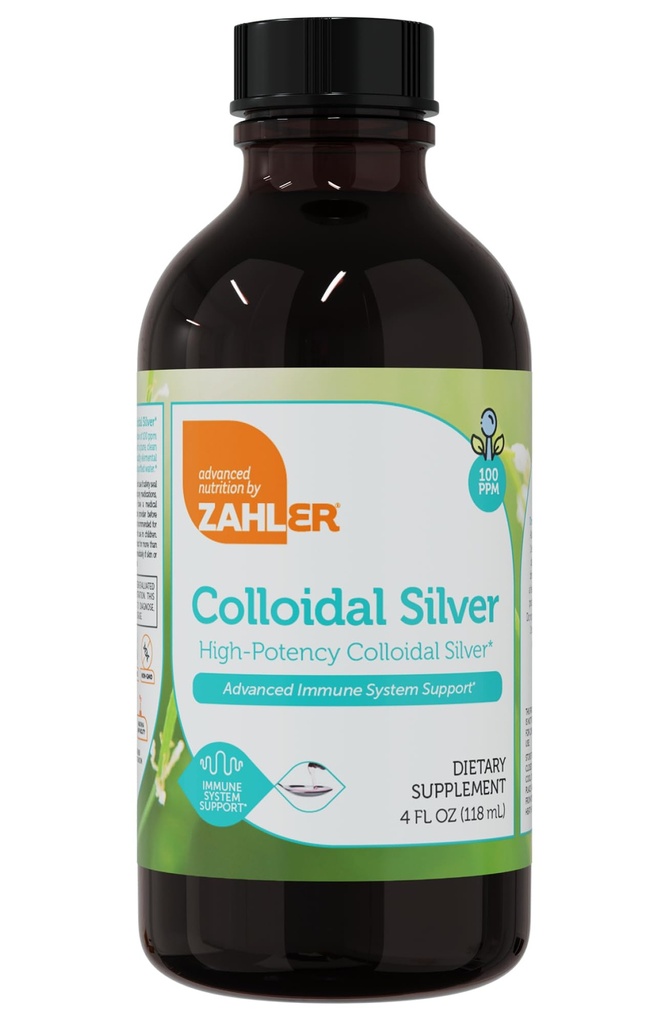 Zahler Colloyal Silver Liquid - Advanced Immune Support and General Health - 100 PPM Bio-Active Liquid Silver Colloidal Liquid - Kosher Vegetarian Non-GMO Δομημένο κολλοειδές Silver Water (4 fl oz)