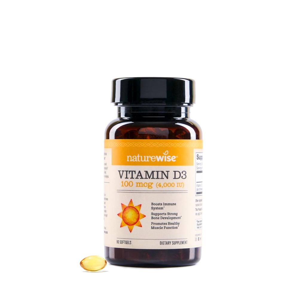 NatureWise Vitamin D3 4000iu (100 mcg) Προμήθεια 90 ημερών για την υποστήριξη του ανοσοποιητικού, υγιής λειτουργία των μυών, και την υγεία των οστών - Μη ΓΤΟ, Χωρίς γλουτένη σε βιολογικό επιπλέον παρθένο ελαιόλαδο, (Mini Softgel), 90 Count