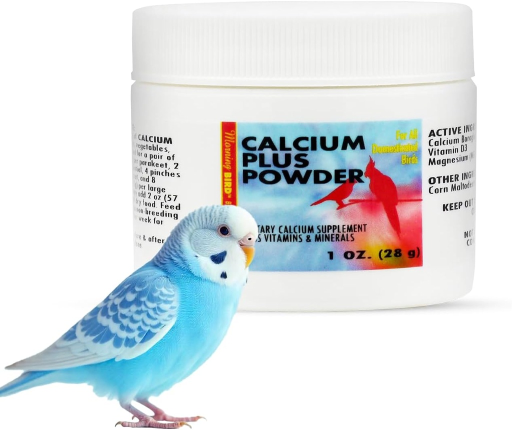 Morning Bird Calcium Plus σκόνη για τα πουλιά 1 oz – Ασβέστιο Carbonate σκόνη με Μαγνήσιο Γλυκινικό & Βιταμίνη D – Οστική δύναμη & ανοσοποιητικό συμπλήρωμα υποστήριξης – Calcium Formula για όλα τα μεγέθη πτηνών