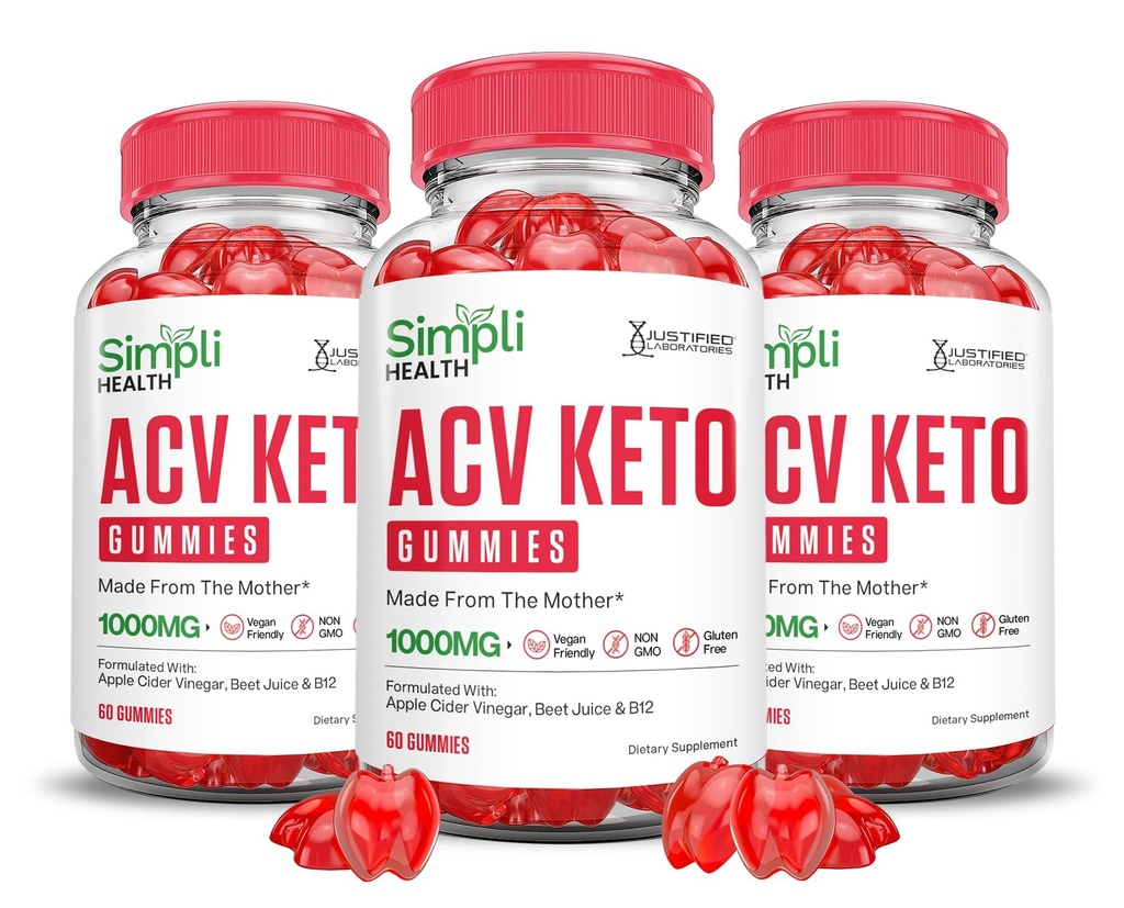Justified Laboratories (3 Pack Simpli Health Keto ACV Gummies Advanced Formula 1000MG Μηλίτης μηλίτη παρασκευάζεται με σκόνη χυμού ρόδι B12 Vegan Non GMO 180 Gummys