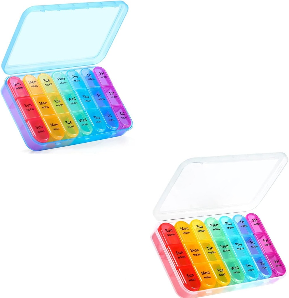 Asprink Pil Box 3 φορές την ημέρα, Weekly Pill Organizer 3 φορές την ημέρα - Daily Pill Box 7 ημέρα Medicine Organizer, (μπλε και λευκό)