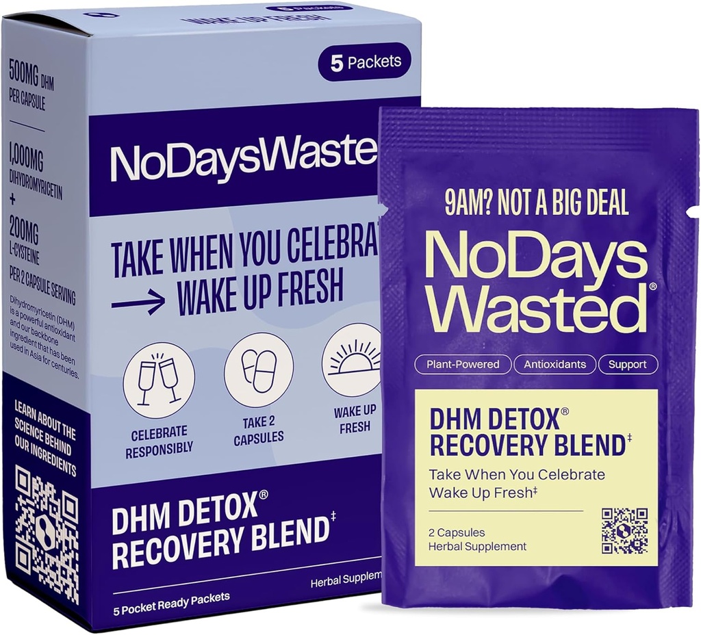 No Days Waste DHM Detox 5 Φορητές υπηρεσίες - Βελτιστοποιημένη ανάμειξη DHM (Dihydromyricetin συμπλήρωμα) και βιταμίνες να λάβει κατά τη διάρκεια της βραδιάς για καλύτερη επόμενη μέρα και την αποκατάσταση