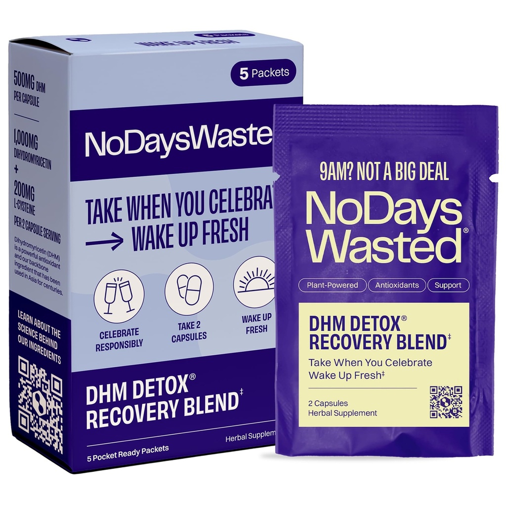 No Days Waste DHM Detox 5 Φορητές υπηρεσίες - Βελτιστοποιημένη ανάμειξη DHM (Dihydromyricetin συμπλήρωμα) και βιταμίνες να λάβει κατά τη διάρκεια της βραδιάς για καλύτερη επόμενη μέρα και την αποκατάσταση